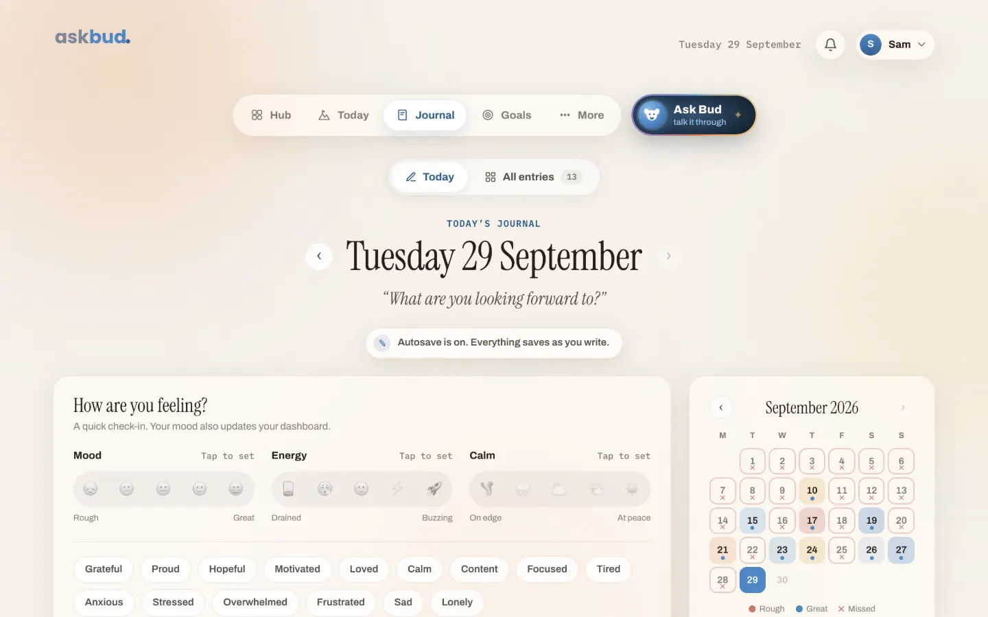 Journal: a quick check-in